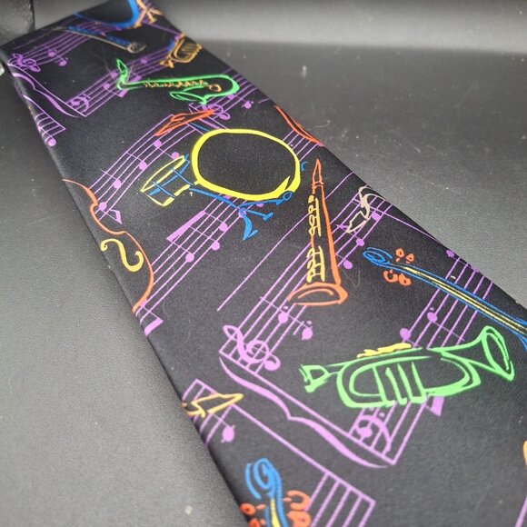 Ralph Marlin 1995 Jazz-Themed Neon Necktie With Musical Instruments & Notes - Picture 2 of 5